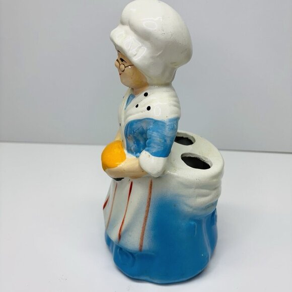 Vintage Kitchen Utensil Holder Home Sweet Home Old Lady Grandma White Blue 9.5" - Picture 3 of 12